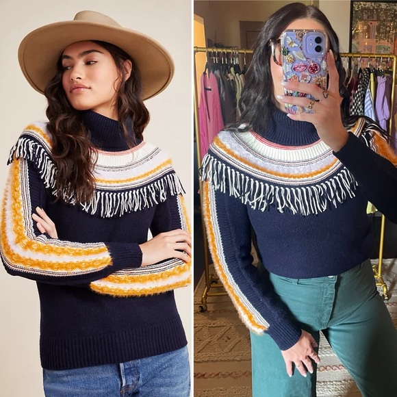 Anthropologie Margherita Nordic Fringe Turtleneck Sweater - Picture 1 of 10